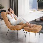 Poltrona Costela L02 Com Puff Sala De Estar Bouclê Mostarda -