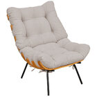 Poltrona Costela L02 Com Puff Sala De Estar Linho Bege - Lyam