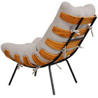 Poltrona Costela L02 Com Puff Sala De Estar Linho Bege - Lyam