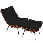 Poltrona Costela L02 Com Puff Sala De Estar Suede Preto - Lya