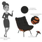 Poltrona Costela L02 Com Puff Sala De Estar Suede Preto - Lya