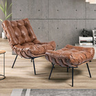 Poltrona Costela L04 Com Puff Sala De Estar Couro Mel - Lyam