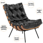 Poltrona Costela L04 Com Puff Sala De Estar Couro Preto - Lya