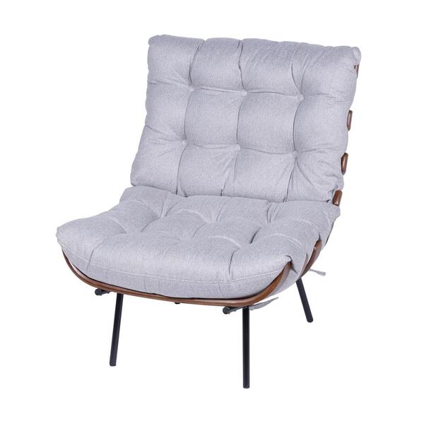 Poltrona Costela Madeira Tauari Linho Cinza Base Metal