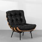 Poltrona Costela Madeira Tauari Tecido Sintetico Pu Preta Bas