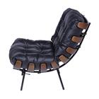 Poltrona Costela Madeira Tauari Tecido Sintetico Pu Preta Bas