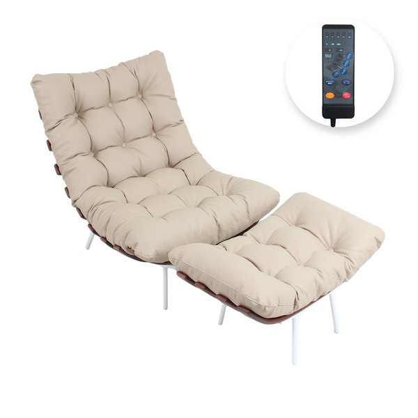 Poltrona Costela Massageadora E Pufe Em Couro Cru - Natural C