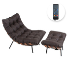 Poltrona Costela Massageadora E Pufe Em Couro Marrom - Natura