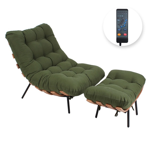 Poltrona Costela Massageadora E Pufe Em Sarja Verde Musgo - N