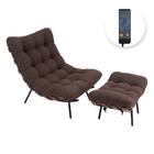 Poltrona Costela Massageadora E Pufe Em Suede Marrom - Imbuia