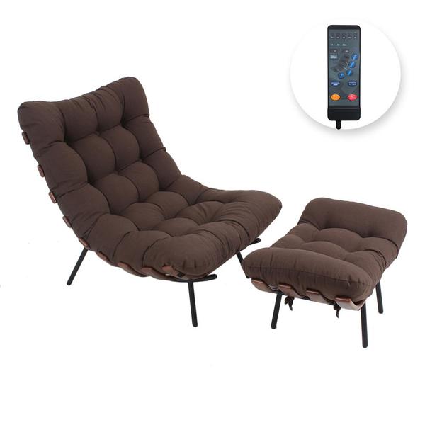 Poltrona Costela Massageadora E Pufe Em Suede Marrom - Imbuia