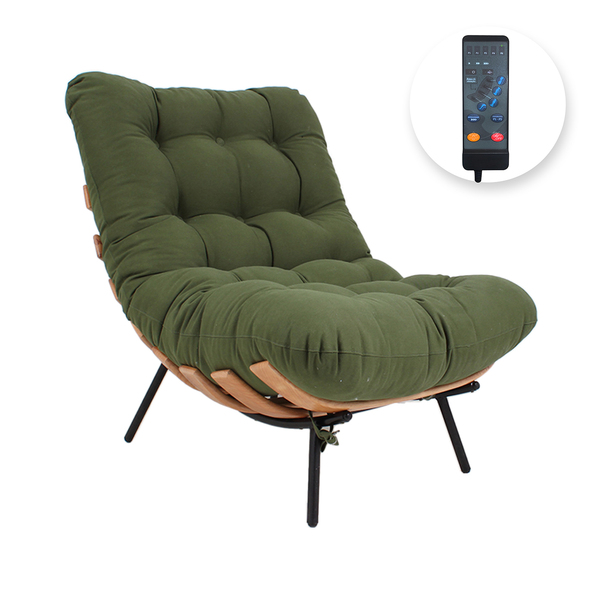 Poltrona Costela Massageadora Em Sarja Verde Musgo - Natural