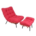 Poltrona Costela Original Com Banqueta Em Sarja Vermelha Natu