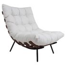 Poltrona Costela Original Em Couro Branca Imbuia Base Preta