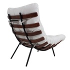 Poltrona Costela Original Em Couro Branca Imbuia Base Preta