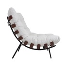 Poltrona Costela Original Em Couro Branca Imbuia Base Preta