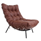 Poltrona Costela Original Em Couro Havana Imbuia Base Preta