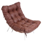 Poltrona Costela Original Em Couro Havana Natural Base Branca