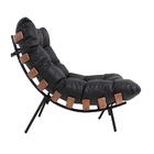 Poltrona Costela Original Em Couro Preta Natural Base Preta