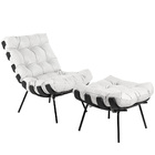 Poltrona Costela Preto L04 Com Puff Sala De Estar Couro Branc