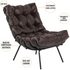 Poltrona Costela Preto L04 Com Puff Sala De Estar Couro Marro