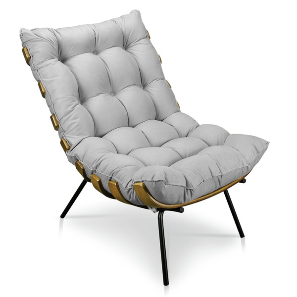 Poltrona Costela Suede Base Metálica - Pallazio - Cinza