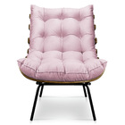 Poltrona Costela Suede Base Metálica - Pallazio - Rosa Bebê