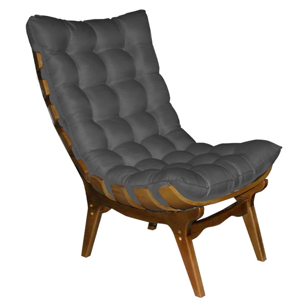 Poltrona Costela Suede Grafite Base Madeira Castanho - Pallaz