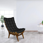 Poltrona Costela Suede Preto Base Madeira Castanho - Pallazio