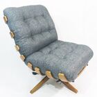 Poltrona Costela Tecido Linho Grafite Giratória Base Madeira