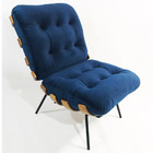 Poltrona Costela Veludo Azul Marinho Com Puff - Poltronas Do