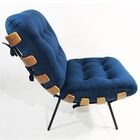 Poltrona Costela Veludo Azul Marinho Com Puff - Poltronas Do