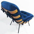 Poltrona Costela Veludo Azul Marinho Com Puff - Poltronas Do