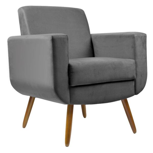 Poltrona Cristal Decorativa Suede Cinza Kasa Sofá
