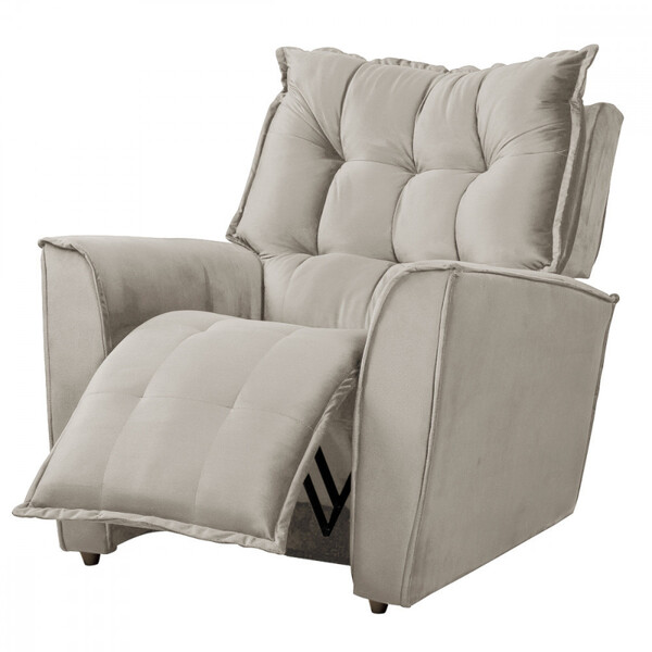 Poltrona Da Mamãe Para Sala Reclinavel Carinho Veludo Marfim