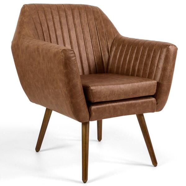 Poltrona Dani Tressê Pés Palito Madeira Corano Marrom Domi