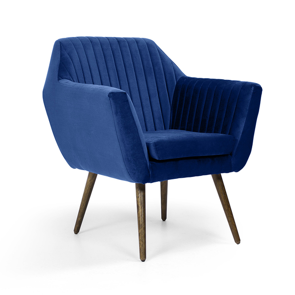 Poltrona Dani Tressê Veludo Azul Oxford B-304 Pés Palito Made