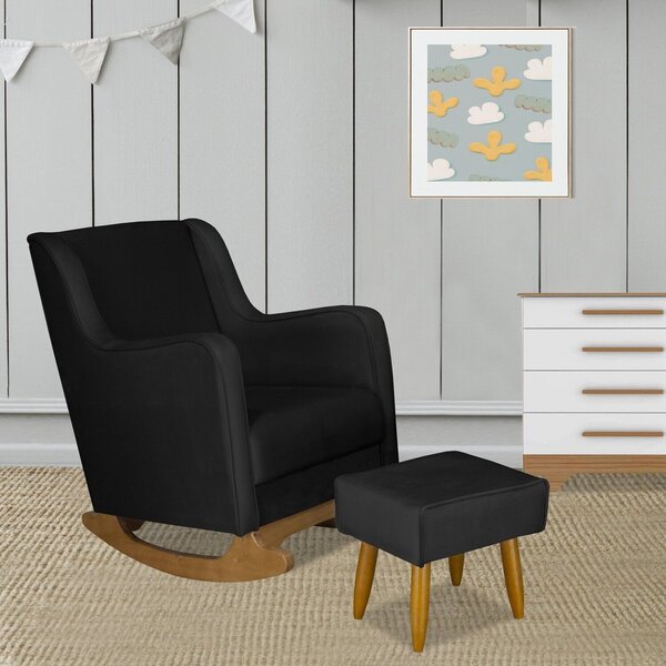 Poltrona De Amamentação Balanço Com Puff Veludo Aquila Preto