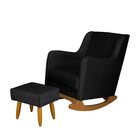 Poltrona De Amamentação Balanço Com Puff Veludo Aquila Preto