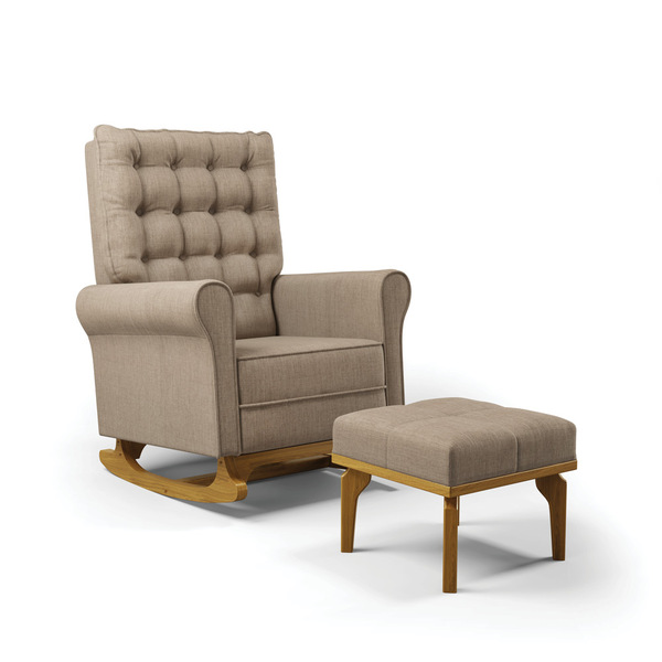 Poltrona De Amamentação Balanço E Puff Manu Base Madeira Linh