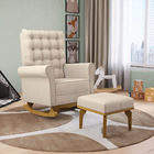 Poltrona De Amamentação Balanço E Puff Manu Base Madeira Linh