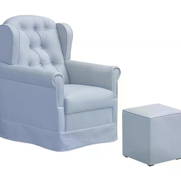 Poltrona De Amamentaçao Balanço Livia Com Puff Corano Azul Ft