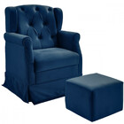 Poltrona De Amamentação Balanço Puff Ternura Veludo Azul