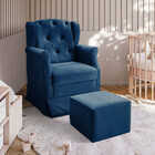 Poltrona De Amamentação Balanço Ternura Puff Veludo Azul