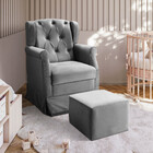 Poltrona De Amamentação Balanço Ternura Puff Veludo Chumbo