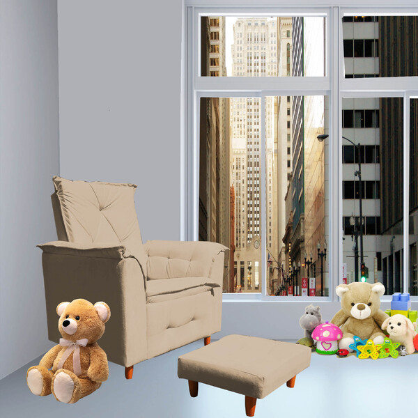 Poltrona De Amamentação Celine Com Puff Suede Capuccino