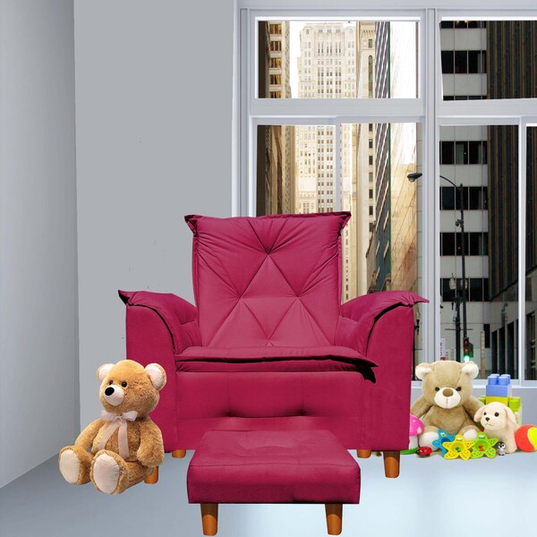 Poltrona De Amamentação Celine Com Puff Suede Vermelho