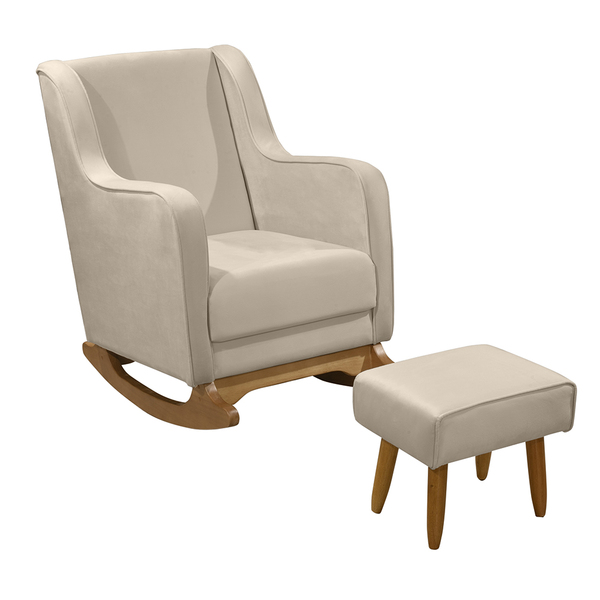 Poltrona De Amamentação Com Balanço E Puff Ariely Veludo M13