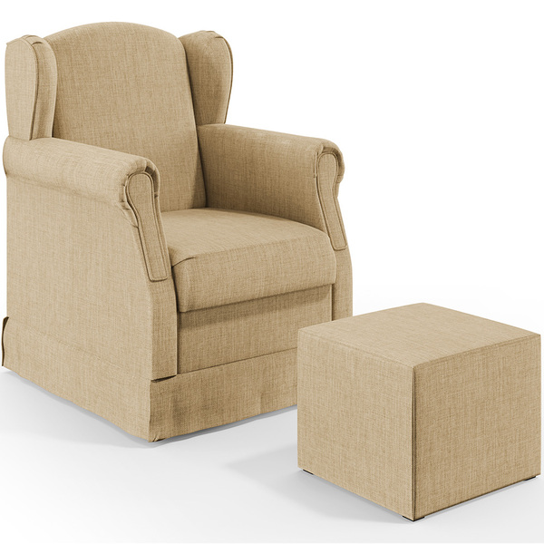 Poltrona De Amamentação Com Balanço E Puff Elisa P02 Linho Be