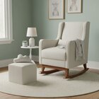 Poltrona De Amamentação Com Balanço E Puff Em Bouclé Bege Sop